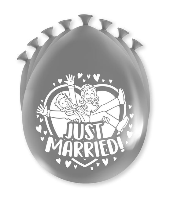 Just Married Balloons Silver 30cm 8pcs