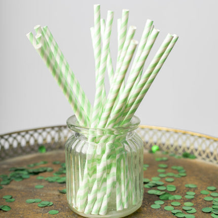 Pailles en papier vert clair rayées 19.7cm 20pcs