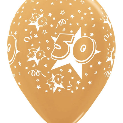 Ballons de baudruche Numéro 50 Or Métallique 30cm 25pcs