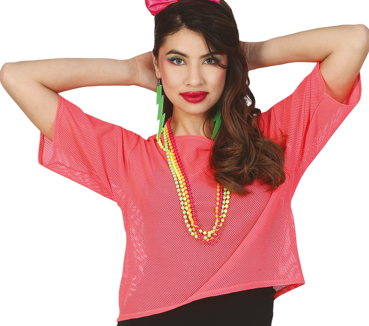 T/shirt en résille rose fluo Short L