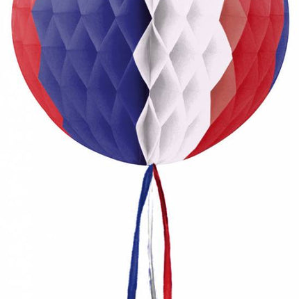 Boule en nid d'abeille Rouge Blanc Bleu 30cm