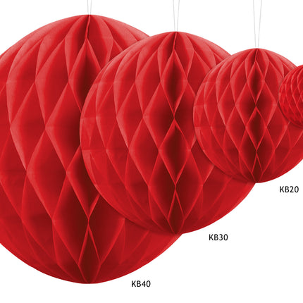 Boule en nid d'abeille rouge 40cm