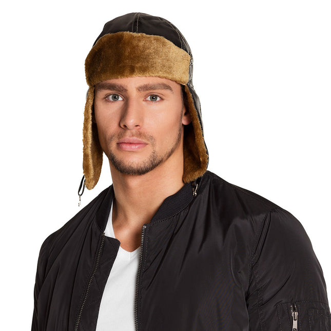 Casquette de pilote avec fourrure