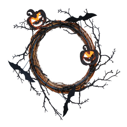 Couronne d'Halloween Citrouilles et chauves-souris 30cm