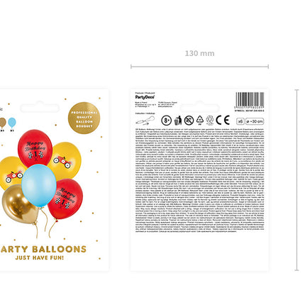 Ballons Happy Birthday Race Mix 30cm 6pcs