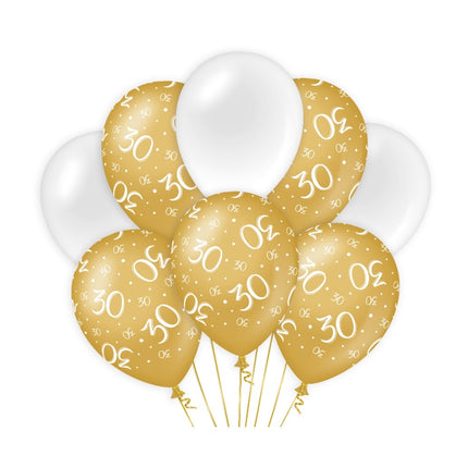 Ballons 30 ans or blanc 30cm 8pcs