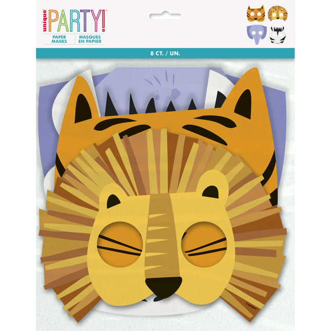 Masques d'animaux de la jungle 8pcs