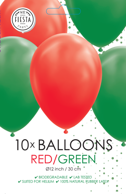 Ballons rouges verts 30cm 10pcs