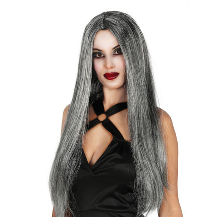 Perruque cheveux longs gris