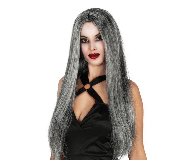 Perruque cheveux longs gris