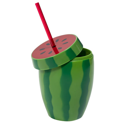 Tasse avec une paille en forme de melon d'eau