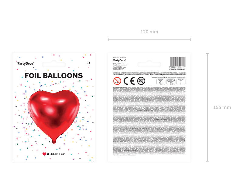 Ballon à l'hélium coeur rouge vide 61cm