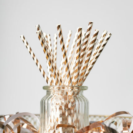 Pailles en papier Rose Gold Striped 19.7cm 20pcs