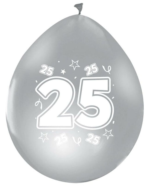 Ballons argentés 25 ans métallisés double face 30cm 8pcs