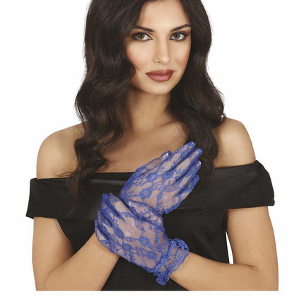 Gants bleus en dentelle 22cm