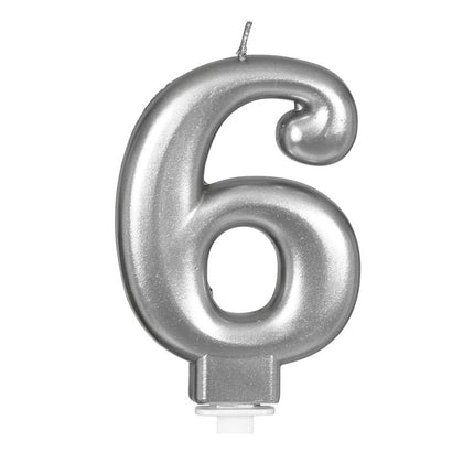 Bougie argentée 6 ans métallisée 8cm