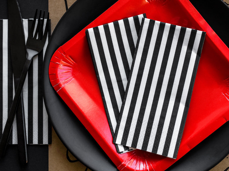 Serviettes de table rayées noires 33cm 20pcs