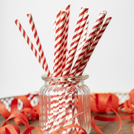 Pailles en papier rayées rouges 19.7cm 20pcs