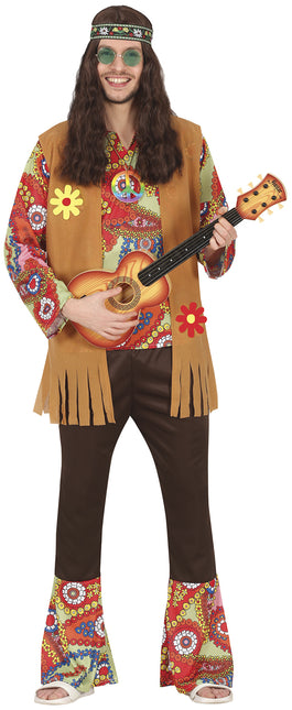 Costume Hippie 60S Homme coloré avec gilet marron