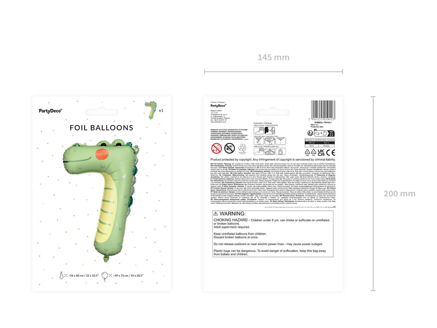 Ballon à l'hélium 7 ans Crocodile vide 73cm