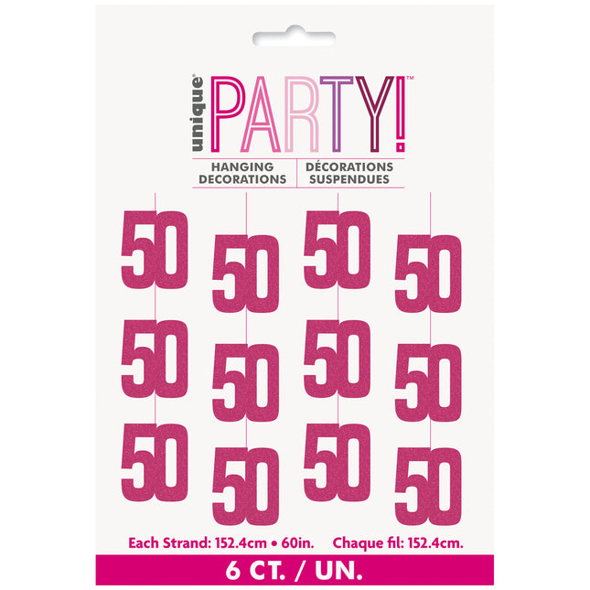 Décoration suspendue 50 ans rose 1,52 m
