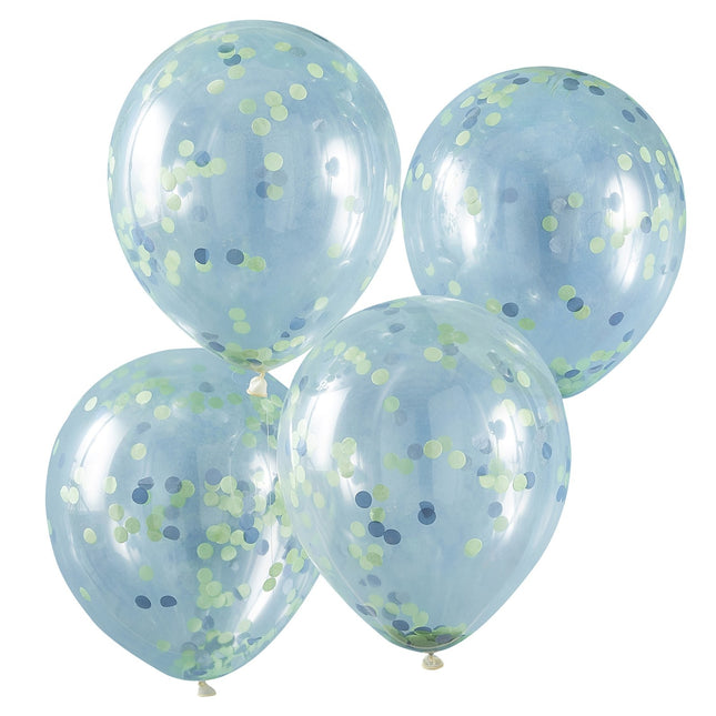 Ballons Confetti Bleu/Vert 30cm 5pcs
