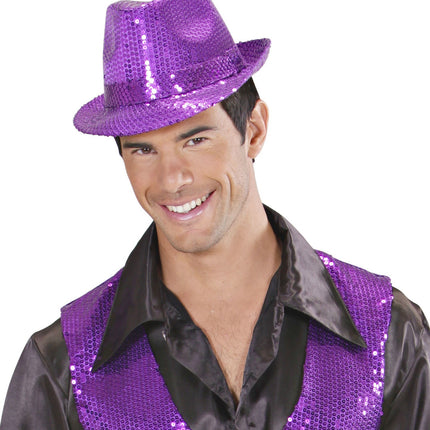 Chapeau violet à paillettes