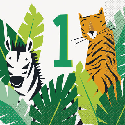 Serviettes de table Animaux Safari 1 an 33cm 16pcs