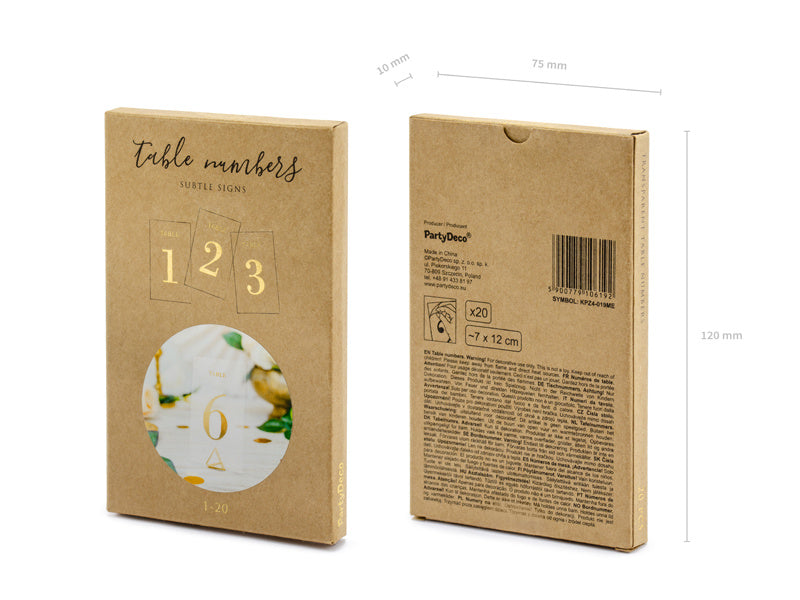 Numéros de table Chiffres d'or 12cm 20pcs