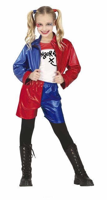 Harley Quinn Costume d'Halloween Fille Rouge Bleu