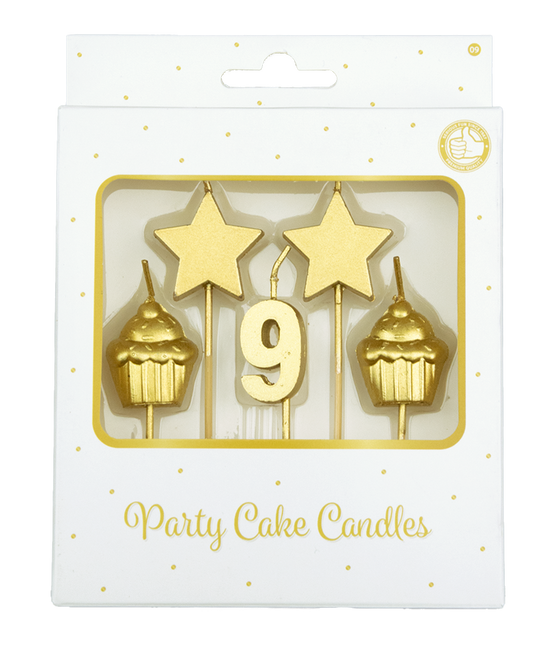 Bougies 9 ans Cupcake Or 17.5cm