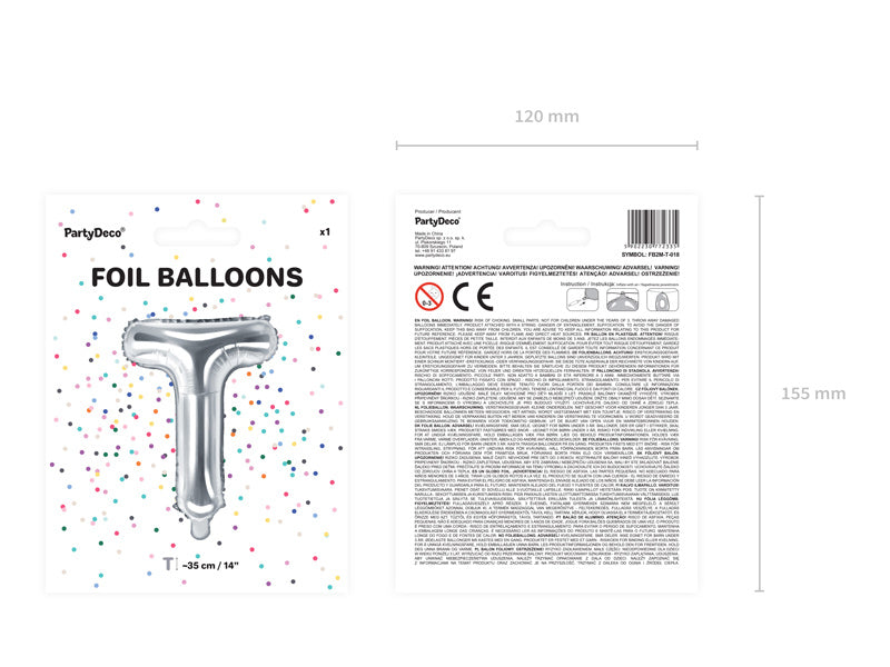 Ballon de baudruche Lettre T Argenté Vide 35cm