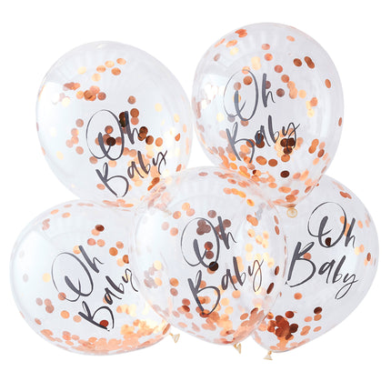 Ballons confettis or rose Oh Baby 30cm 5pcs