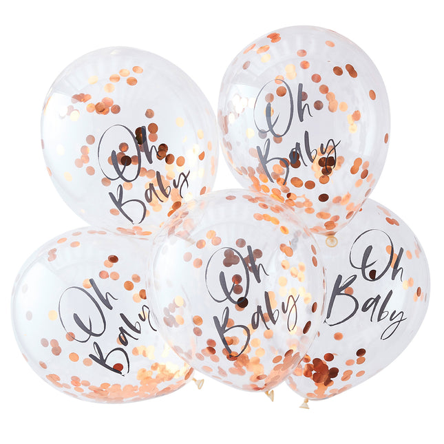 Ballons confettis or rose Oh Baby 30cm 5pcs