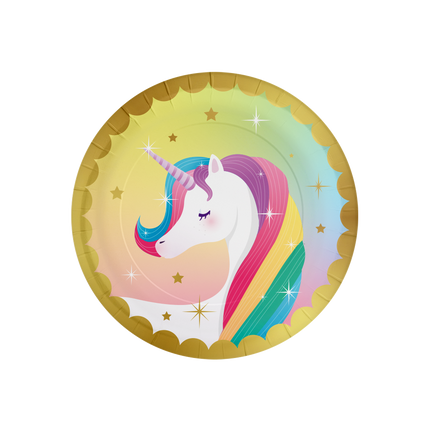 Assiettes Licorne colorées 23cm 8pcs