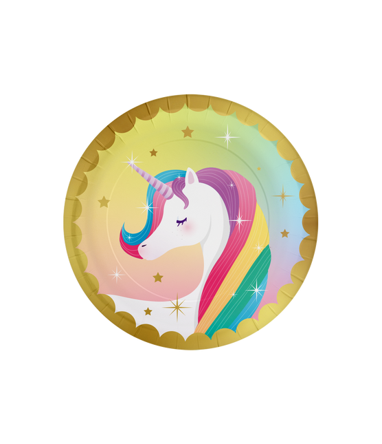 Assiettes Licorne colorées 23cm 8pcs
