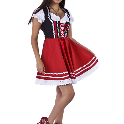 Robe Dirndl Oktoberfest Rouge Blanc Dames 2 Pièces