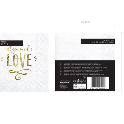 Serviettes de table All You Need Is Love 33cm 20pcs