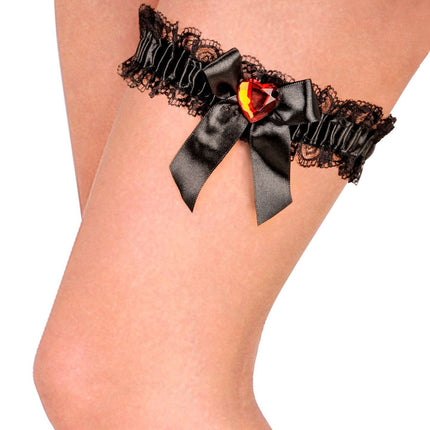 Jarretières noires avec cœur en diamant rouge