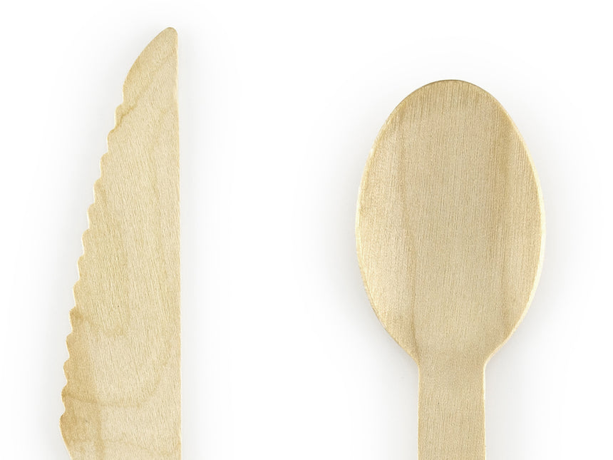 Couverts en bois or 16cm 18 pièces