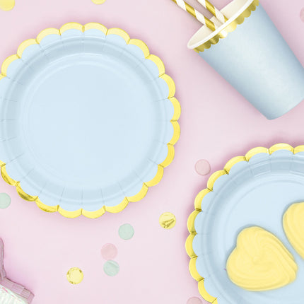 Assiettes en carton bleu clair or 18cm 6pcs