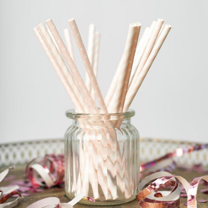 Pailles en papier rose clair/blanc mélange 19.7cm 20pcs