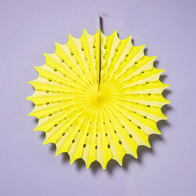 Eventail en papier jaune fluo 45cm