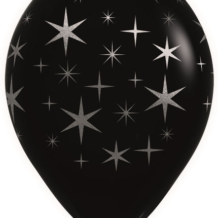 Ballons de baudruche Étoiles noires Encre métallique Argent 30cm 25pcs
