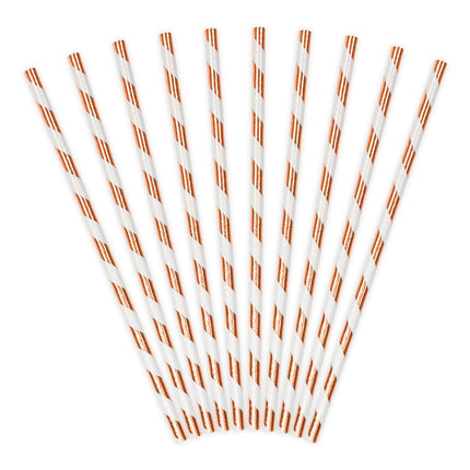 Pailles en papier Rose Gold Striped 19.5cm 10pcs