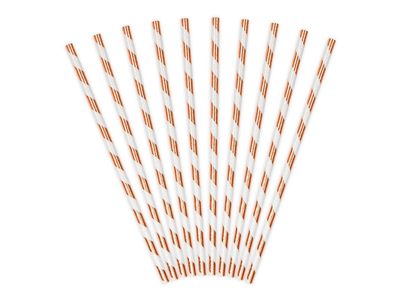 Pailles en papier Rose Gold Striped 19.5cm 10pcs