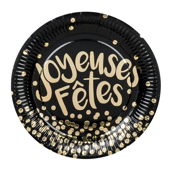 Joyeux Anniversaire Assiettes Noir Or 23cm 6pcs