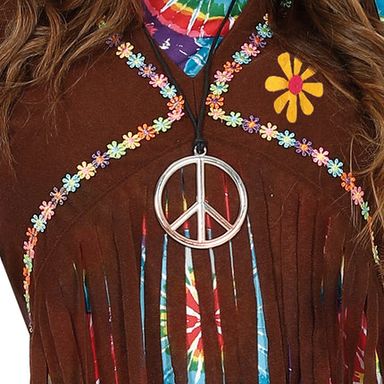 Hippie 60S Costume Coloured Ladies With Brown Vest