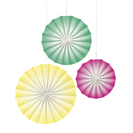 Eventails en papier coloré 3pcs