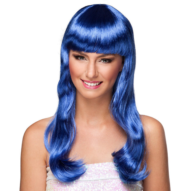 Perruque cheveux longs bleu